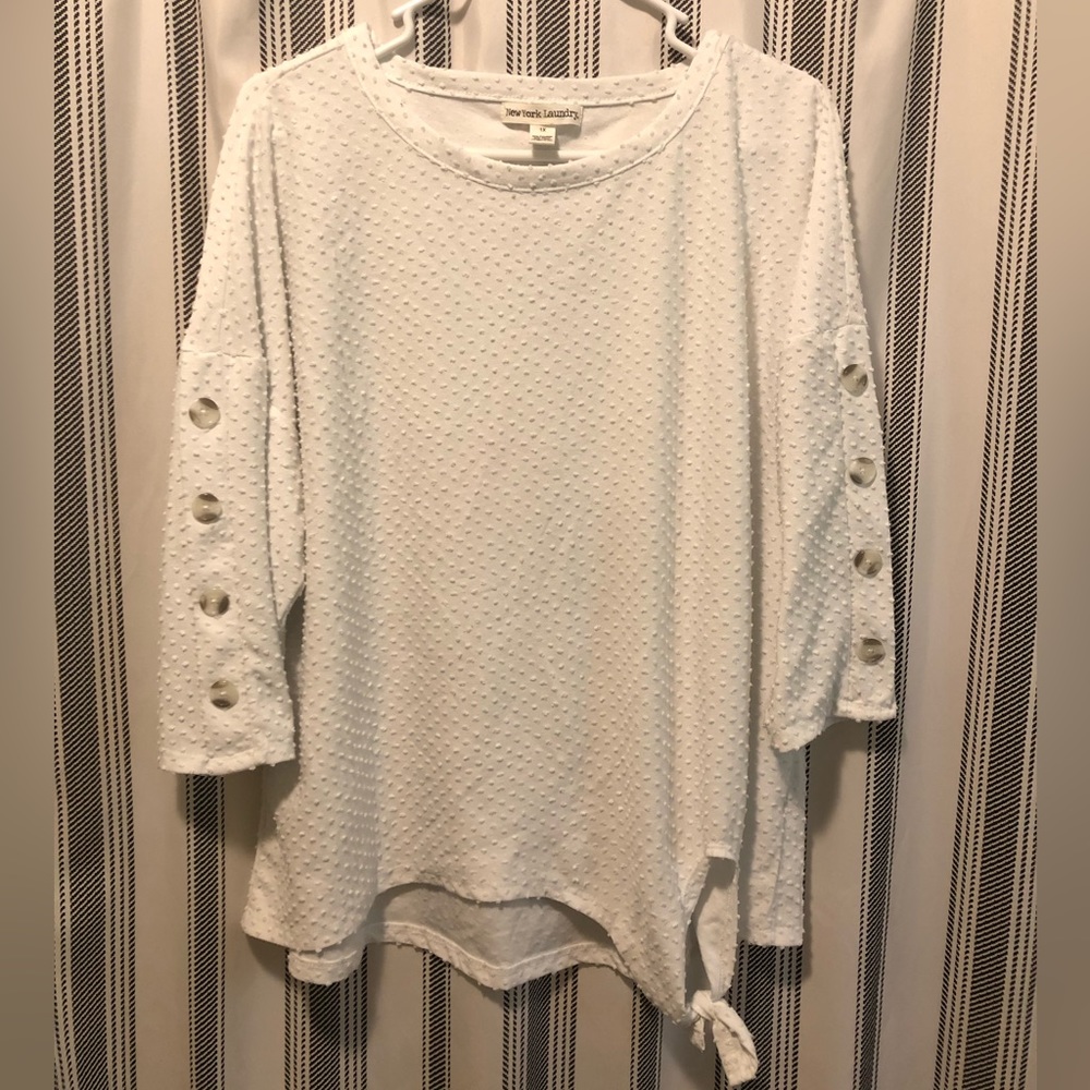 White Swiss Dot top with buttons down the sleeve! Very cute!